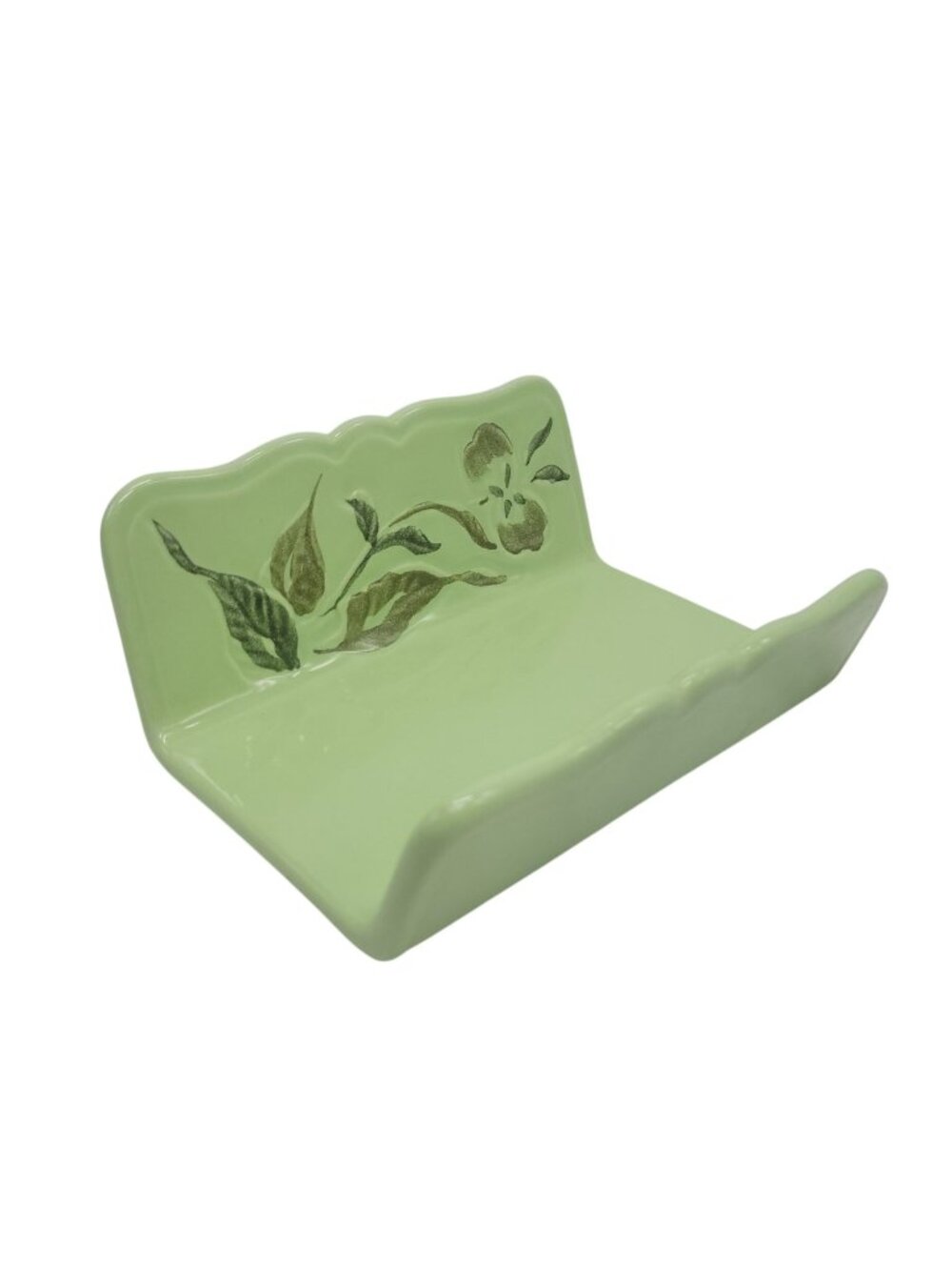 Vtg Haeger 932 Mid-Century Green Ceramic Vanity Towel Holder Floral Made In USA